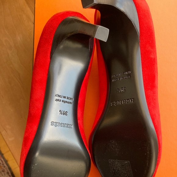 Hermes Red Suede shoes, UNUSED, size 38.5 - Picture 8 of 14
